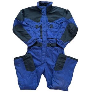 Vintage 90s Cornice Ski Suit Mens L Blue Black Insulated Snowsuit One Piece